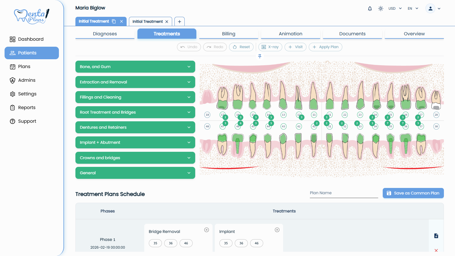 إنشاء خطط العلاج